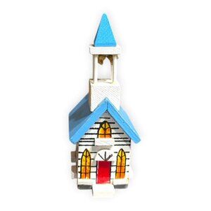 1986 Kurt S. Adler Christmas Wood Ornament House Tree Church Chapel Vintage Good